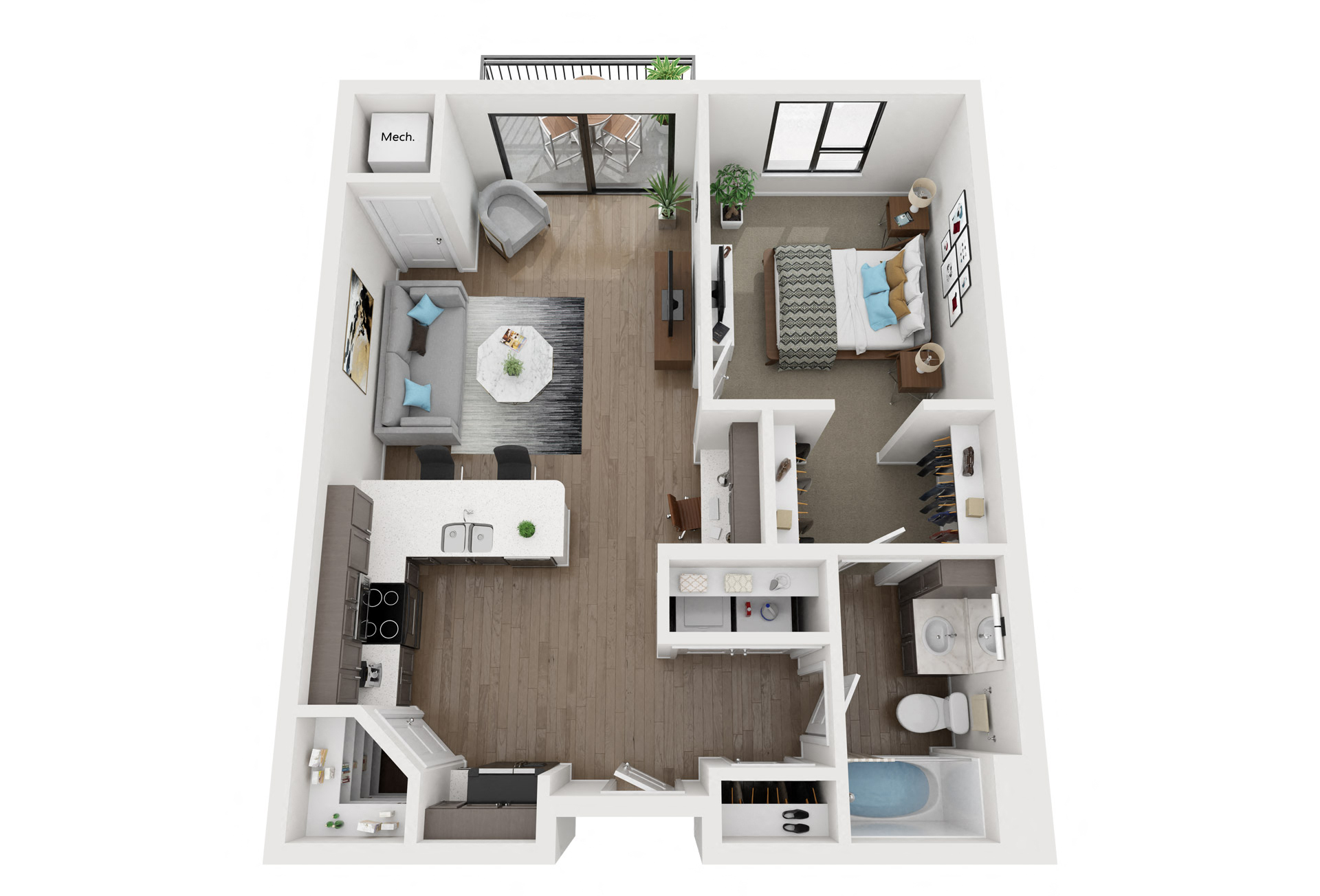 Floor plan for 1 bed, 1 bath, 772 sqft